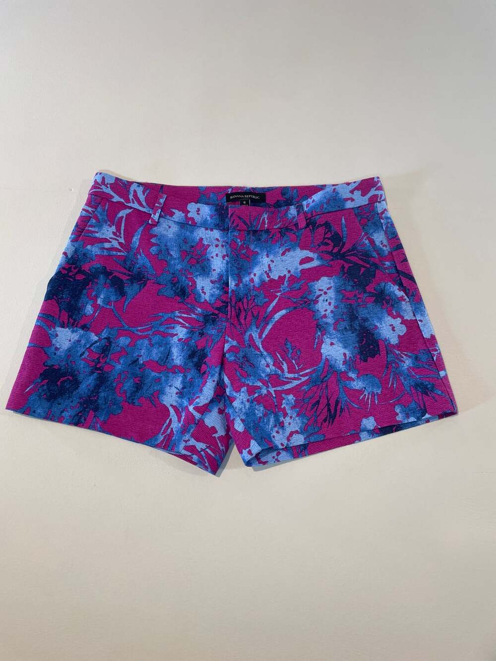 Banana Republic Shorts Abstract Print Purple Blue Cotton Chino Mid Rise Size 6